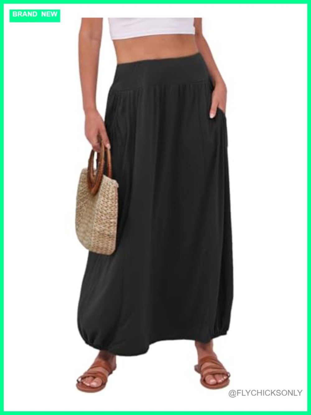 Women's Summer Boho Flowy Maxi Skirt High Waist Elastic Waist Loose Fit